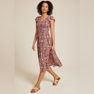 Maurice’s Printed Flutter Sleeve Smocked Midi Dress Sz M NWT